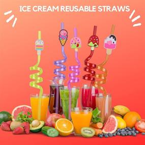 img 3 attached to 🍦 Ice Cream Party Straws - Reusable Plastic Drinking Straws for Kids Birthday Decorations - Ice Cream Themed Supplies - Set of 30 (24 Ice Cream Straws + 6 Ice Cream Temporary Tattoos)