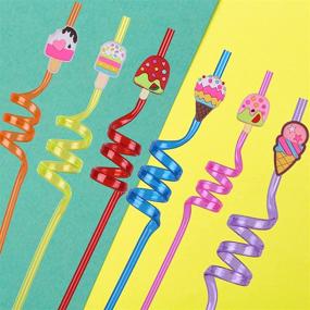 img 2 attached to 🍦 Ice Cream Party Straws - Reusable Plastic Drinking Straws for Kids Birthday Decorations - Ice Cream Themed Supplies - Set of 30 (24 Ice Cream Straws + 6 Ice Cream Temporary Tattoos)