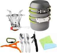 bisgear 12-piece camping cookware stove canister stand tripod spork wine opener carabiner set for outdoor camping, hiking, backpacking - non-stick cooking utensils, picnic knife, spoon, dishcloth логотип