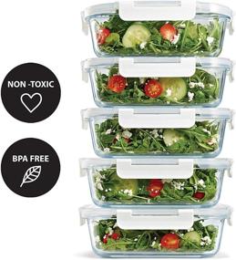 img 2 attached to 🍱 Fit & Fresh 5-Pack Glass Containers with Locking Lids - Meal Prep, 35 oz Airtight Glass Storage