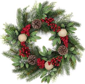 img 4 attached to 🎄 Handcrafted Farmhouse Christmas Wreath with Red Berry & Evergreen Leaf - Indoor & Outdoor Decorations for Front Door