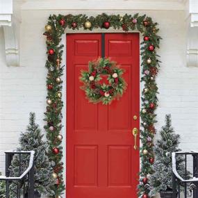 img 2 attached to 🎄 Handcrafted Farmhouse Christmas Wreath with Red Berry & Evergreen Leaf - Indoor & Outdoor Decorations for Front Door