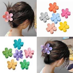 img 3 attached to 🌸 6-Piece Set of Large Vibrant Acrylic Hair Claw Clips - Colorful Floral Hair Accessories - Non-Slip Adorable Hair Catch Barrettes Jaw Clamps for Women and Girls - 6 Assorted Colors (Size B)