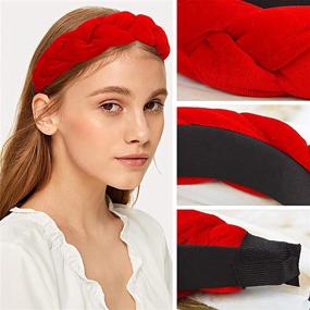 img 3 attached to 👸 Stylish Red Velvet Braided Headbands for Women - RINVEE Hairband Collection