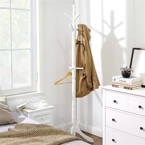 img 2 attached to 🎄 Solid Wood Coat Stand Rack, Free Standing Hall Coat Tree with 10 Hooks for Coats, Hats, Bags, Purses - VASAGLE Entryway Coat Rack in Rubberwood, White URCR03WT