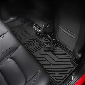 img 4 attached to 🚗 Tesla Model Y 2020 2021 All-Weather TPE Floor Liners: Custom Waterproof Mats (Black) for 1st & 2nd Row