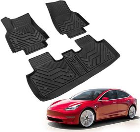 img 3 attached to 🚗 Tesla Model Y 2020 2021 All-Weather TPE Floor Liners: Custom Waterproof Mats (Black) for 1st & 2nd Row