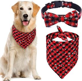 img 4 attached to 🐶 Malier Dog Bandana and Collar Set – Pet Christmas Classic Plaid Snowflake Dog Scarf – Triangle Bibs Kerchief with Adjustable Collars and Bow Tie – Pet Costume Accessories Decoration for Cats, Dogs, and Other Pets