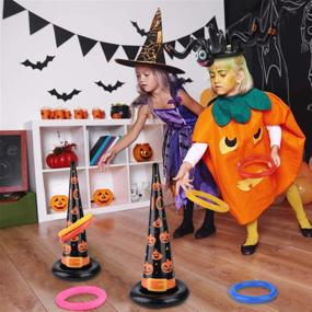 img 3 attached to Halloween Party Games - Giant Inflatable Spider Witch Hat Ring Toss Set for Kids and Adults - Outdoor Activities, Party Favor Game Toys - Spider-Themed Fun