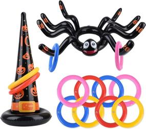 img 4 attached to Halloween Party Games - Giant Inflatable Spider Witch Hat Ring Toss Set for Kids and Adults - Outdoor Activities, Party Favor Game Toys - Spider-Themed Fun