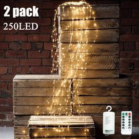 img 3 attached to 🎄 WSgift 2 Pack 250 LEDs Waterfall Shape Fairy Lights - 8 Modes, Waterproof Battery Operated Silver Copper Wire for Outdoor Garden Christmas Decorations