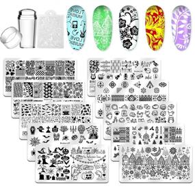 img 1 attached to Набор для печати ногтей Biutee Nail Stamping Plates 10 шт.: силиконовый прозрачный стемпер, животные, Рождество, Хэллоуин, цветы, геометрические фигуры и многое другое для пластины с изображением шаблона для нейл-арт.