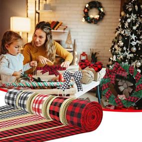 img 2 attached to 🎁 Set of 5 Christmas Ribbon Rolls - Wired Edge Burlap, Black Red Plaid Fabric Grosgrain Ribbon for Xmas Gift Wrapping, DIY Crafts, Decoration - 2.5 Inches width x 30 Yards length