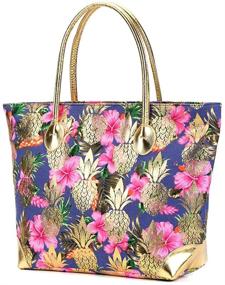 img 3 attached to Metal Pineapple Printed Canvas Beach Women's Handbags & Wallets in Totes