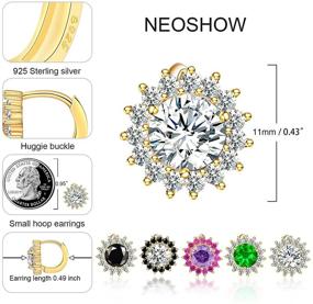 img 1 attached to NEOSHOW Small Halo Huggie Hoop Earrings: 14k Gold Plated CZ Flower Studs, Hypoallergenic & Stylish Ear Jewelry for Women & Girls