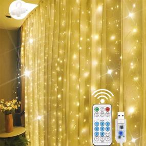 img 4 attached to 🌟 Curtain Lights, 300 LED Curtain Fairy String Lights with Remote Control - JNTLSSB 8 Modes, 9.8 Ft × 9.8 Ft, Waterproof USB Plug-in Copper Wire Lights Ideal for Window Wall, Bedroom, Wedding Party Decoration, Warm White