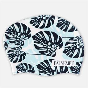 img 3 attached to Stylish and Waterproof: BALNEAIRE Leaf Printed Silicone Swim Cap for Women with Long Hair