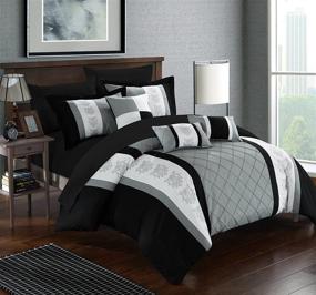 img 3 attached to 🛏️ Chic Home Clayton 10 Comforter Pin Tuck Bed in A Bag with Sheet Set – Black Queen, Grey: Elegant Style and Quality