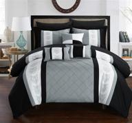 🛏️ chic home clayton 10 comforter pin tuck bed in a bag with sheet set – black queen, grey: elegant style and quality logo