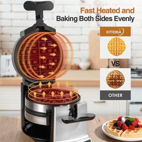 img 2 attached to 🧇 KITIDEA Stainless Steel Double Flip Waffle Maker, Non-Stick with 6 Browning Control, Cool Touch Handle & Removable Drip Tray, Easy Cleanup, Portable Waffle Irons - 7'' Belgian Waffle Maker, 1600W