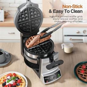 img 1 attached to 🧇 KITIDEA Stainless Steel Double Flip Waffle Maker, Non-Stick with 6 Browning Control, Cool Touch Handle & Removable Drip Tray, Easy Cleanup, Portable Waffle Irons - 7'' Belgian Waffle Maker, 1600W