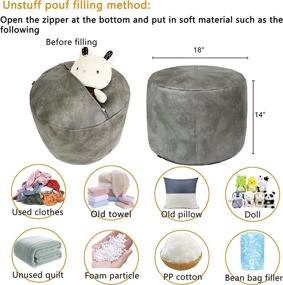 img 2 attached to 🪑 14”x18” Cement Gray Thgonwid Handmade Unstuffed Faux Leather Pouf Cover - Footstool Ottoman with Storage Solution, Floor Footrest Cushion