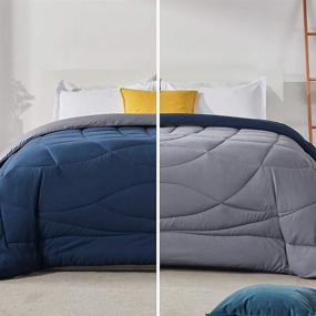 img 4 attached to SLEEP ZONE All Season Comforter - NavyBlue+Gray Reversible Duvet for Full/Queen Bed - Soft Temperature Regulation