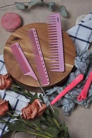 img 3 attached to 🔥 Xnicx 5pcs Pink Styling Comb Set - Heat Resistant up to 180℃ - Rat Tail Comb, Cutting Comb, Wide Tooth Comb for Backcombing, Hair Styling, Hairdressing Salon