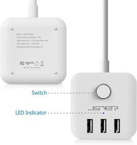 img 3 attached to JSVER Power Strip with USB Ports - 3 Outlets, 3 USB ⚡ Ports, 4.92 Ft Cord - Ideal for Travel, Home, Office, Phone Charging - White