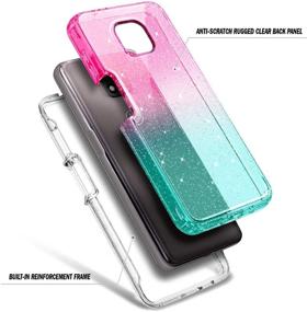 img 2 attached to 📱 NZND Case for Motorola Moto G Power 2021 with Built-in Screen Protector - Full-Body Protective Shockproof Rugged Bumper Cover in Glitter Pink/Aqua: Impact Resistance and Durability