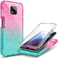 📱 nznd case for motorola moto g power 2021 with built-in screen protector - full-body protective shockproof rugged bumper cover in glitter pink/aqua: impact resistance and durability logo