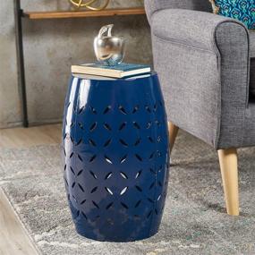 img 3 attached to Dark Blue Christopher Knight Home Jorell Lace Cut Iron Accent Table