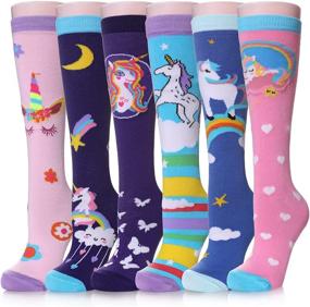 img 4 attached to 🧦 Cute Cartoon Animal Cotton Long Socks - 6 Pairs of BRMINROU Girls Knee-High Socks