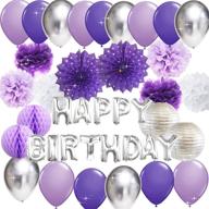 🎉 purple silver birthday decorations for women - latex balloons, paper fans & happy birthday balloons: perfect for women's 30th, 40th, 50th, 60th birthdays and purple-themed celebrations! logo
