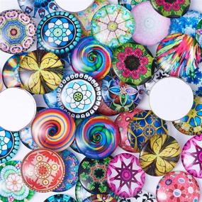 img 2 attached to 🔲 Pandahall 50Pcs Mosaic Printed Glass Cabochons 25mm/ 1 inch - Ideal for DIY Jewelry Making, Flat Back Glass Half Round Cabochon Dome Tiles