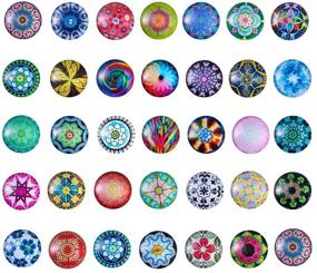 img 4 attached to 🔲 Pandahall 50Pcs Mosaic Printed Glass Cabochons 25mm/ 1 inch - Ideal for DIY Jewelry Making, Flat Back Glass Half Round Cabochon Dome Tiles