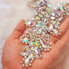 img 1 attached to 20x34cm Handmade AB Color Bling Sequin Sew On Neckline Rhinestone Trim - Ideal for Wedding Dress DIY Decoration, Bridal Applique Design Patch