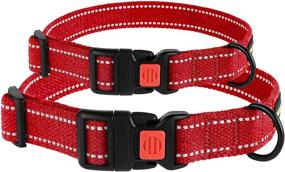 img 2 attached to 🐶 BRONZEDOG Reflective Dog Collar Natural Cotton Adjustable Safety Collar for Small Medium Large Dogs Puppy - Black Red Blue Orange Pink (Neck Fit: 12"-17", Red)