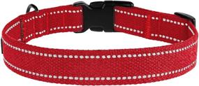 img 1 attached to 🐶 BRONZEDOG Reflective Dog Collar Natural Cotton Adjustable Safety Collar for Small Medium Large Dogs Puppy - Black Red Blue Orange Pink (Neck Fit: 12"-17", Red)