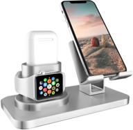 🔌 fingic 3 in 1 charging station for apple watch, airpods charger stand: convenient charging for apple watch, airpods, iphone, and ipad in silver logo