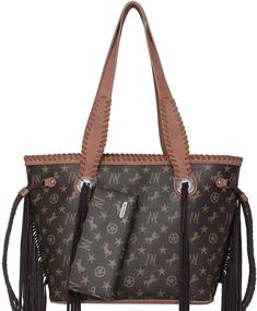 img 4 attached to 👜 Стильная сумка Montana West Monogram Collection из экокожи с западными бахромой и рюкзачными ручками - идеально подходит для модных женщин.