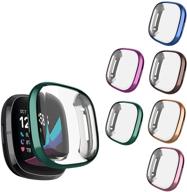 📱 6-pack fits fitbit sense/versa 3 screen protector - nahai ultra-thin plated bumper shell scratch-resistant cover for fitbit sense/versa 3 smartwatch logo