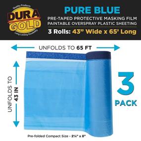 img 3 attached to 🎨 Dura-Gold Pure Blue Pre-Taped Masking Film, 43" Wide x 65' Long, 3 Pack - Overspray Paintable Plastic Sheet for Auto Painting & Furniture Protection