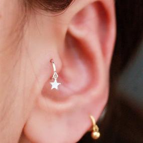 img 3 attached to 💫 Stylish Mini Star Dangle Sterling Silver Small Hoop Earrings: Perfect Cartilage Sleeper Hoops for Women, Teens & Girls