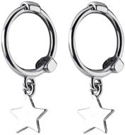 💫 stylish mini star dangle sterling silver small hoop earrings: perfect cartilage sleeper hoops for women, teens & girls logo