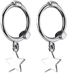 img 4 attached to 💫 Stylish Mini Star Dangle Sterling Silver Small Hoop Earrings: Perfect Cartilage Sleeper Hoops for Women, Teens & Girls