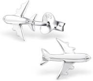 ✈️ stylish sterling silver airplane studs: cute plain silver earrings (e5657) logo