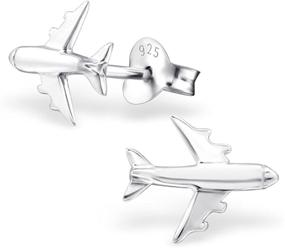 img 1 attached to ✈️ Stylish Sterling Silver Airplane Studs: Cute Plain Silver Earrings (E5657)