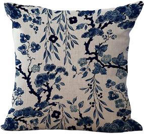 img 4 attached to ✨ ChezMax Porcelain Cushion Cover Cotton Linen Chair Back Cushion Cover Classical Pillowslip Decorative Pillowcase for Sofa Couch Bed Chair 18X18 Chinese Flower Throw Pillow Covers