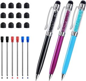 img 4 attached to 🖊️ ChaoQ Crystal Stylus Pens - 3 Pack (Black, Red, Blue) for Touch Screens with 1.0mm Medium Point - Includes 12 Replaceable Tips and 6 Refills